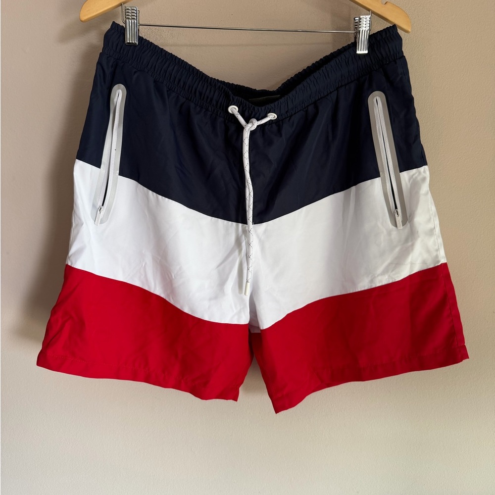 CSG Starboard Board Shorts Mens XL Navy White Red Colorblock Swim Trunks 1805446